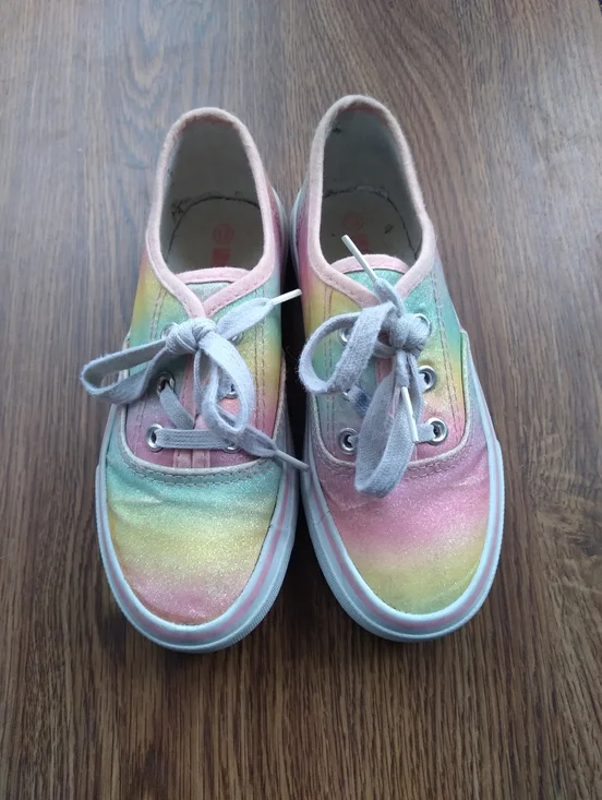 Kids Rainbow Pastel Glitter Sneakers - Comfortable Lace-Up Casual Shoe - Picture 6 of 6